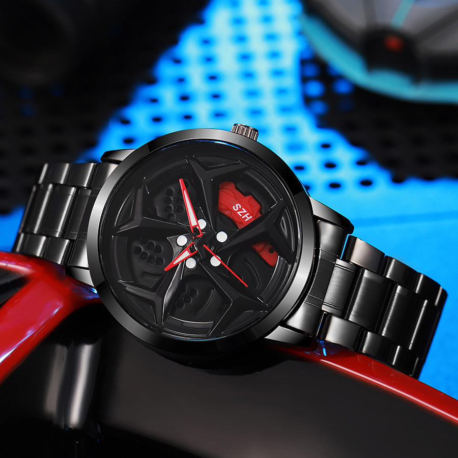 New creative tech men's steel band watch - hollow rotating dial quartz watch - dropshipping available