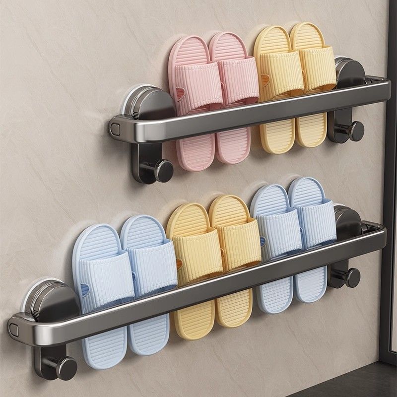 Bathroom punch-free suction cup slipper rack bathroom toilet wall-mounted storage rack behind the door slipper drain storage handy gadget