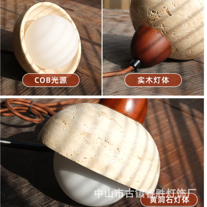 Wabi sand wind bedside small chandelier modern simple single head decoration creative personality atmosphere Zhongshan lamps yellow cave stone