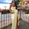 European and american cross-border women's fashion  summer new arrival: elegant halter neck bandeau yellow slit gift long dress