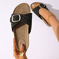 new european and american style export leather buckle cork slippers women's beach open toe flat sandals plus size women's sandals