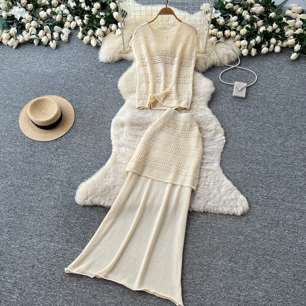 Lazy style cut outknitting skirt two-piece set women's summersense of design silmslimming lookclassy sense work clothingsuit