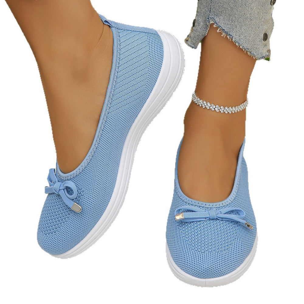 Plus size women's round toe slip-on shoes - soft sole, bow accent, versatile casual, anti-slip, wear-resistant, perfect for moms