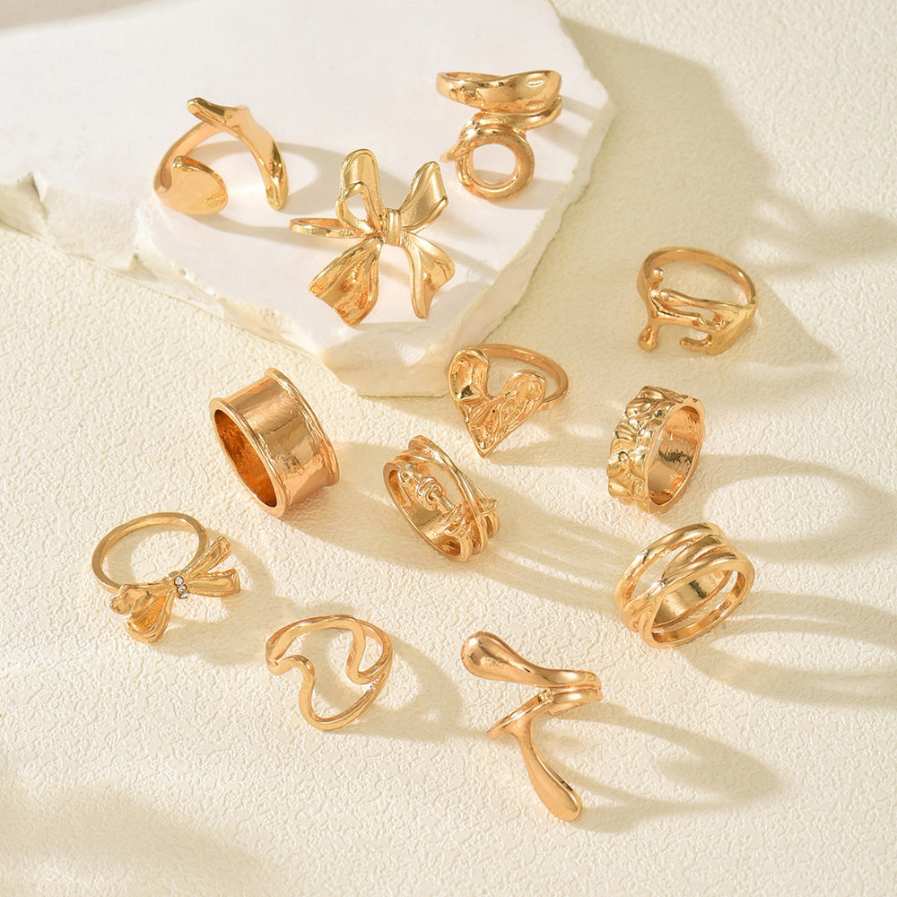 Wholesale glossy ring sets - european & american cross-border jewelry - statement lava line, bowknot, and heart alloy rings for women