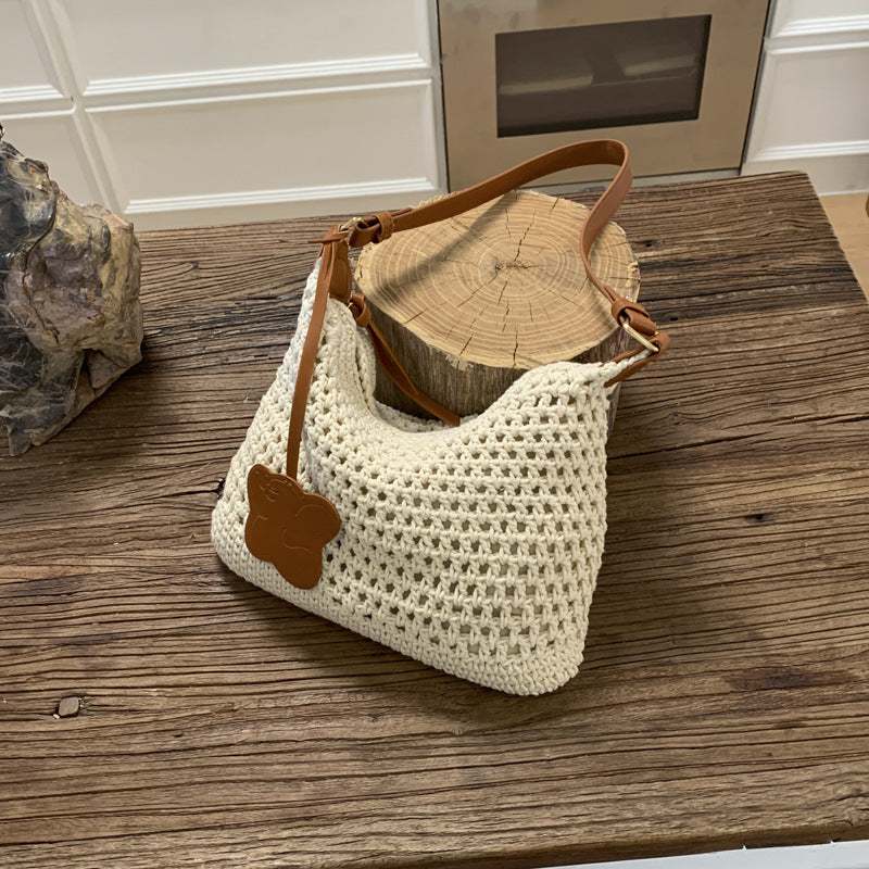 2026 new cross-border summer woven bag women's trendy fashionable literary tote bag large capacity shoulder bag
