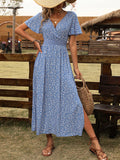 european and american cross-border hot seller:  summer new arrival - digital print short sleeve v-neck casual printed dress