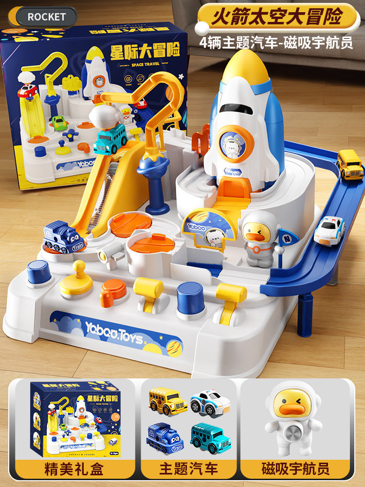 Kids' rocket space adventure challenge: boy's track car toy, mini car building parking garage puzzle - wholesale