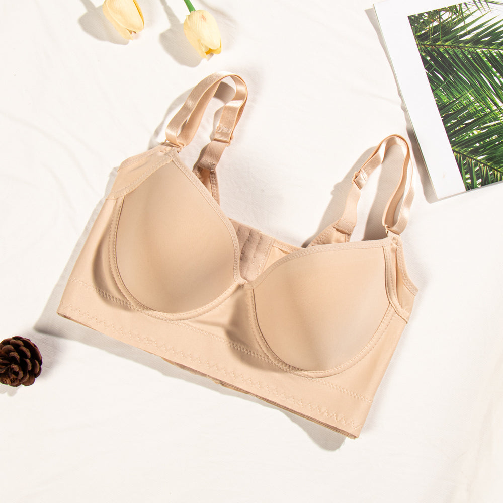 fashion gathered auxiliary breast anti-sagging underwire bra v bra glossy seamless sexy bra with breast pads intimates
