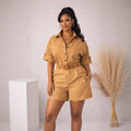 European and american cross-border women's clothing  summer new arrivals: african-style plus size turn-down collar short sleeve shirt and wide leg shorts casual set