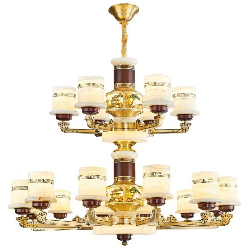 For home house classy chandelier natural jade duplex new lamp zhongshan full copper ancient town new chinoiserie marble