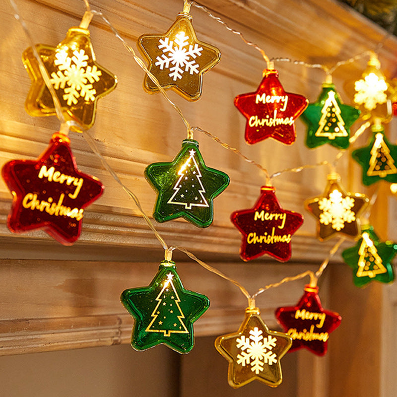 Christmas electroplating Tianluo ball light string, holiday arrangement, round ball five-pointed star flashing light, indoor Christmas tree pendant light string