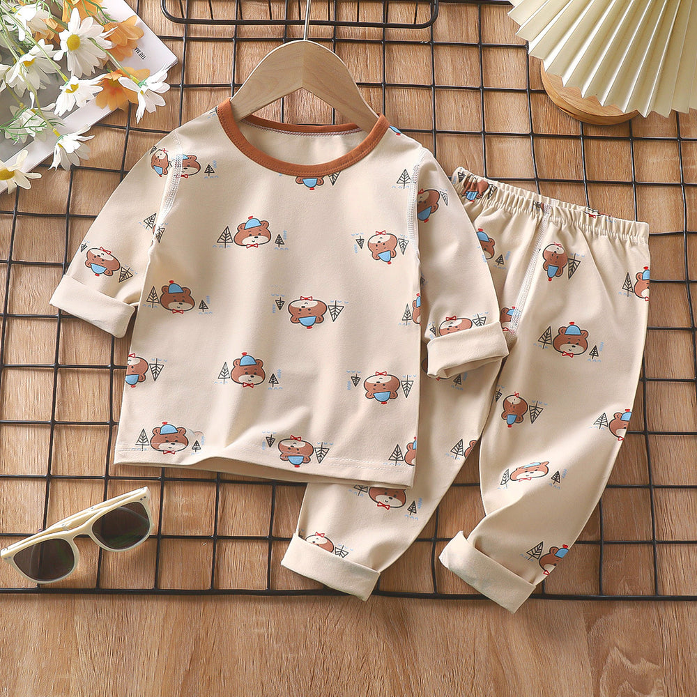 Kids' pajama set spring lycra cotton baby underwear boys' loungewear girls' thermal underwear children's clothing wholesale