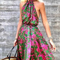 summer new european and american fashion women's halter neck sexy dress - backless printed sexy maxi dress