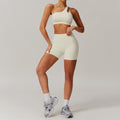 breathable quick-drying tight-fitting yoga clothes flap pocket pants running sports suit diagonal shoulder naked fitness suit6425