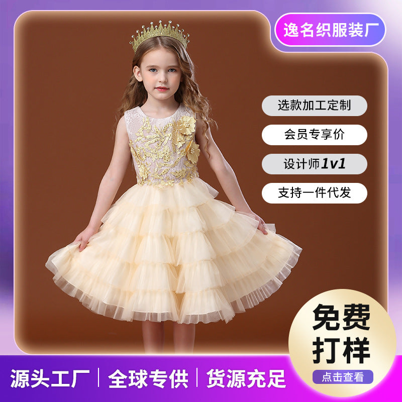 Custom-made girls' formal dresses, cake skirts, black swan tutu dresses, european and american style puffy skirts, children's birthday girl dresses