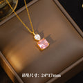 Necklace for women, popular pink zircon, geometric niche style fashion design, titanium steel pendant, elegantsuit collarbone chain