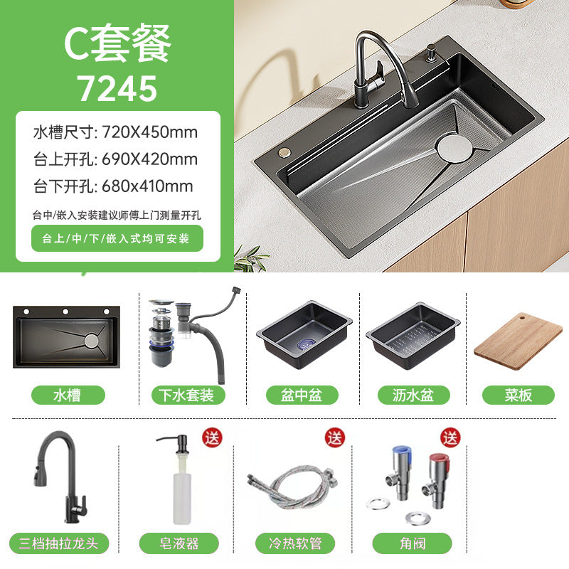 Nano gun gray sink large single slot kitchen 304 stainless steel handmade vegetable basin sink undercounter basin for home
