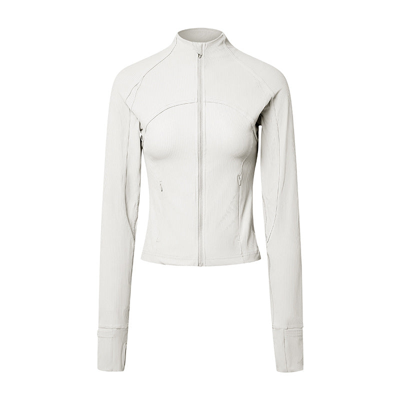 Vertical rib 2.0 high elastic tight moisture-absorbing yoga outwear sports running zipper shortjacketdaw006