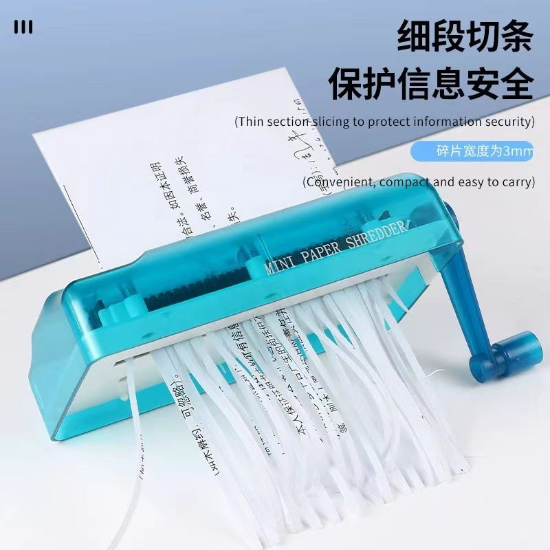 Manual paper shredder, small strip shredder, office desktop paper shredding tool, home use a6 hand-crank paper shredder
