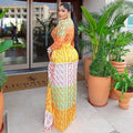 Fashion style cross-border printing elegant women's clothing work clothing waist bag hip skirt high collar long sleevespatchwork slightly see-through dress trendy