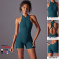 High-intensity workout backless yoga bodysuit - quick-dry, ruched, butt-lifting, compression one-piece with zipper - naked feel fitness jumpsuit