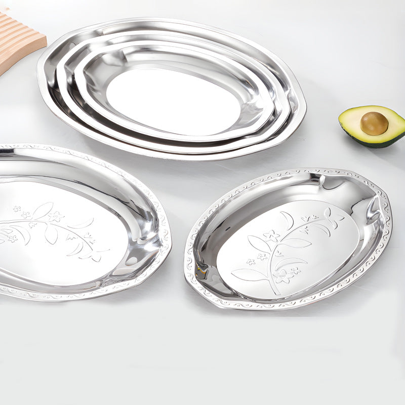 Stainless steel plate - home dinner plate, apricot blossom egg plate, oval fish plate, bbq plate, tray - premium & auspicious dinnerware