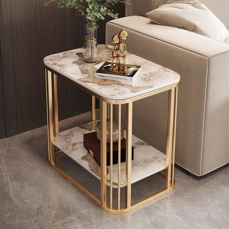 Italian light luxury modern slate side table small coffee table balcony living room for home small apartment casual suspended double-layer tea table