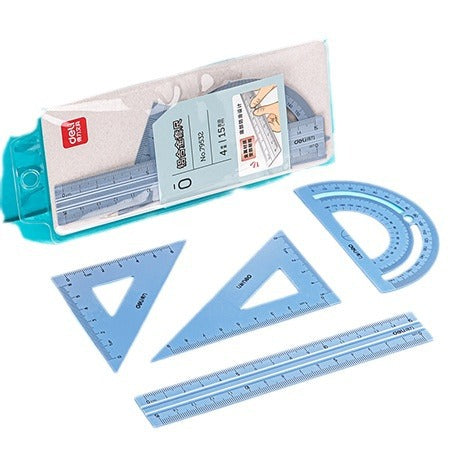 Deli 79532 Metal ruler set Junior high school exam Geometric ruler set Student exam ruler four-piece set Wholesale
