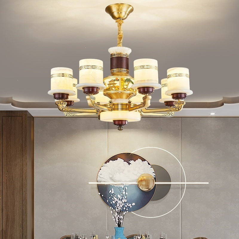 For home house classy chandelier natural jade duplex new lamp zhongshan full copper ancient town new chinoiserie marble