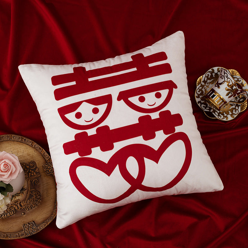 Custom "double happiness" character pillow - chinese style red "囍" character cushion, backrest, bed headboard, sofa cushion cover - wedding bed home decor