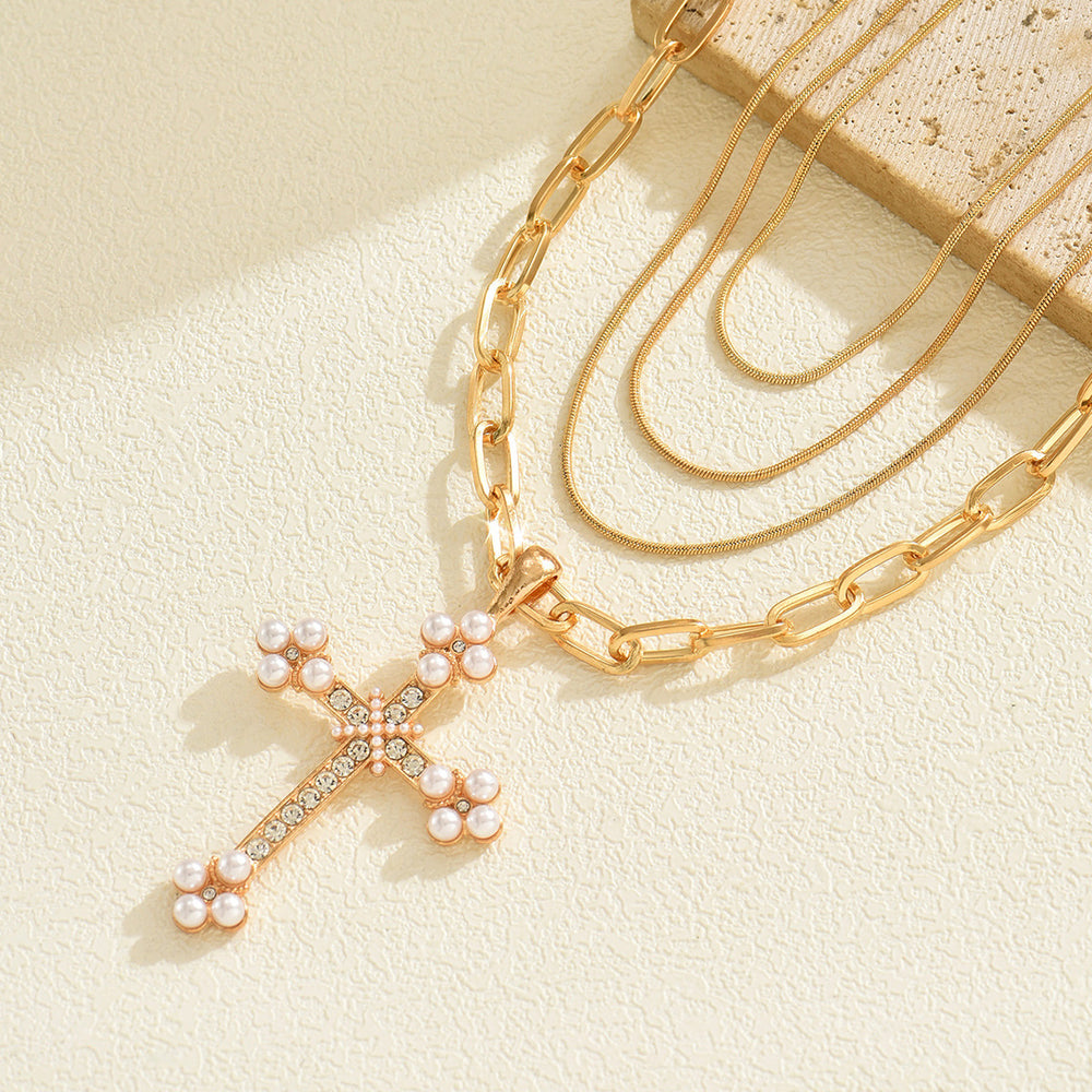 Sweater necklace for women wholesale european and american cross-border autumn and winter jewelry personalized punk diamond multi-layered cross pendant