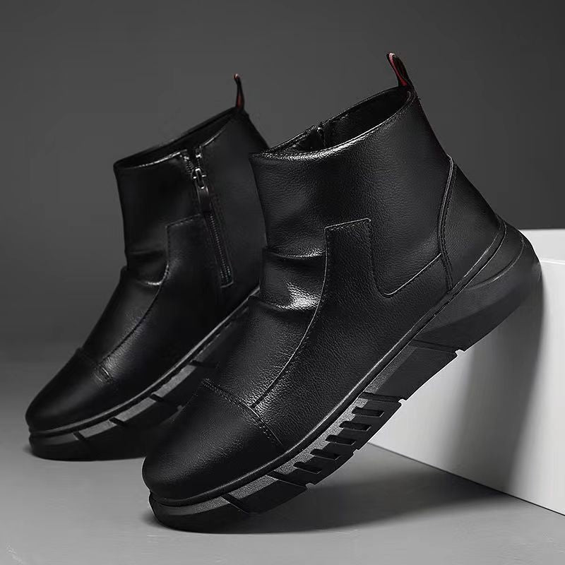 Men's winter warm cotton shoes - fleece lined, non-slip, casual high-top cotton shoes for men, elderly cotton shoes, men's leather cotton shoes for seniors