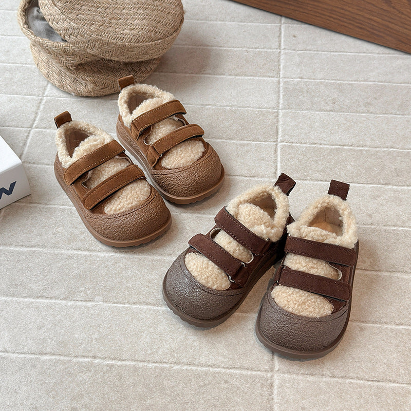 ins儿童毛毛棉鞋2025冬季新款韩版女童加绒勃肯鞋男童保暖豆豆鞋