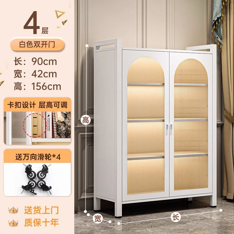 Household kitchen storage cabinet floor-standing multi-layer double door cabinet microwave dish storage cabinet movable storage rack
