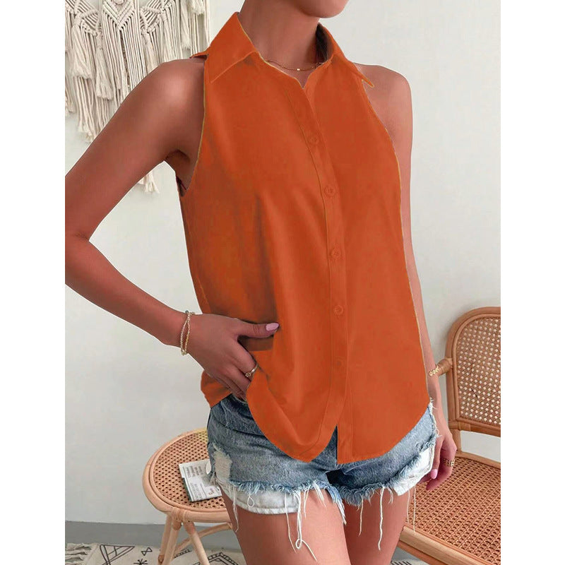Satin sleeveless blouse for women - new spring satin top - casual commute solid color blouse - wholesale