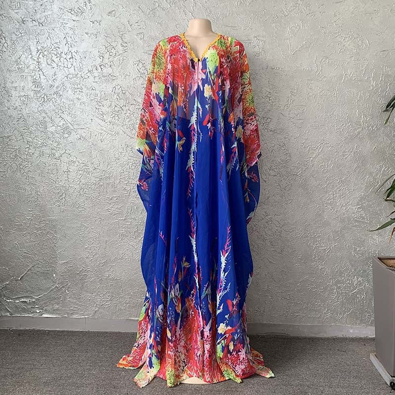 supply of african women's chiffon digital printing abaya + loose pants suit