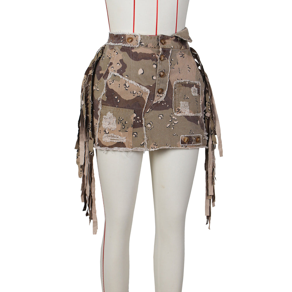 e-commerce: european and american women's fashion  summer camo tassel mini skirt, camo patchwork pencil skirt