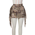 e-commerce: european and american women's fashion  summer camo tassel mini skirt, camo patchwork pencil skirt
