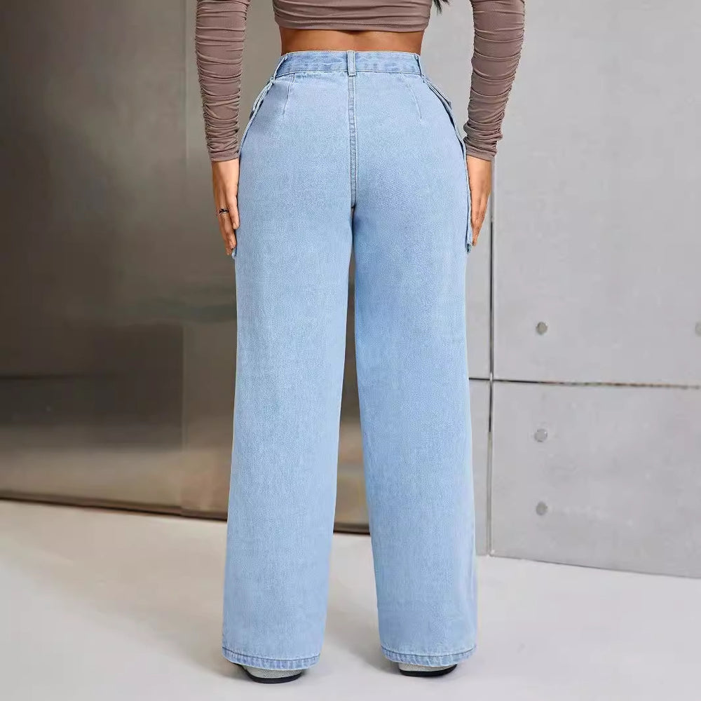 50-presale 15312## cross-border fashion and foreign trade women's fashion casual wide-leg large pocket denim long