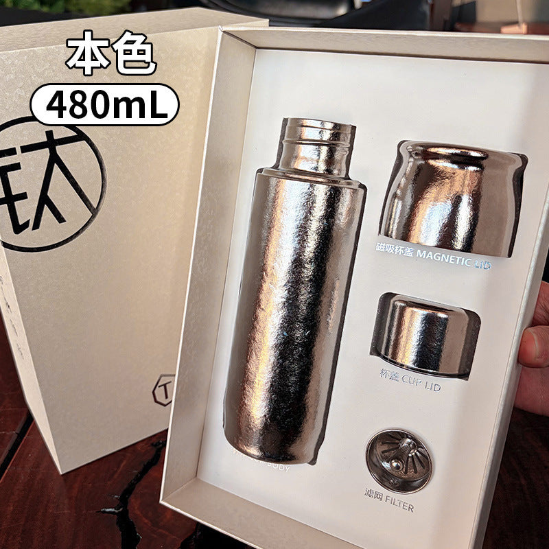 New arrivalclassy pure titanium thermos cup accessible luxury magnetic pure titanium cup high appearance tea water separation gift box titanium cup wholesale