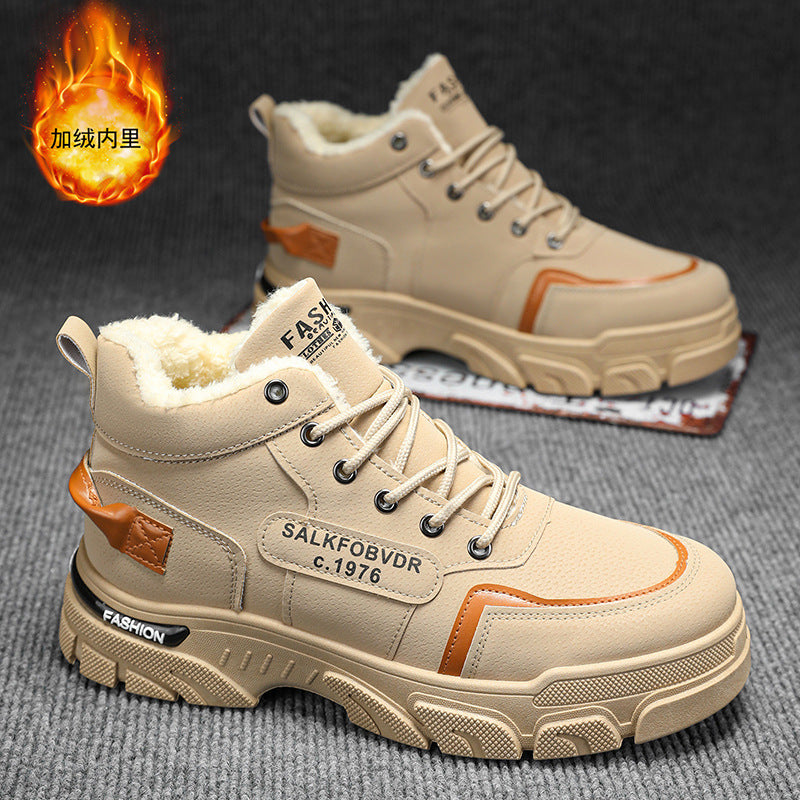 Men's winter fleece-lined warm high-top retro work boots - outdoor hiking, desert combat, and heavy-duty boots