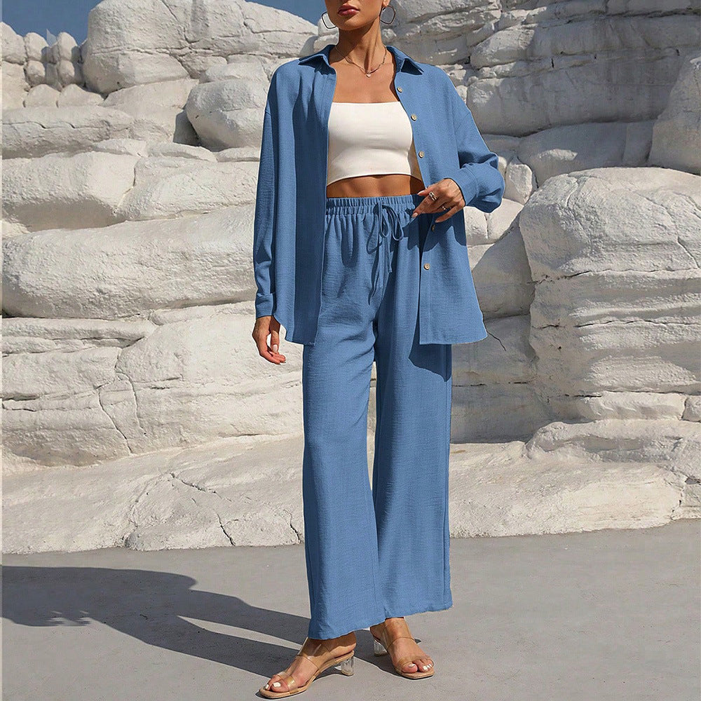 European and american cross-border  summer new arrival: loose-fit two-piece set with wide-leg pants - casual outfit for wholesale export