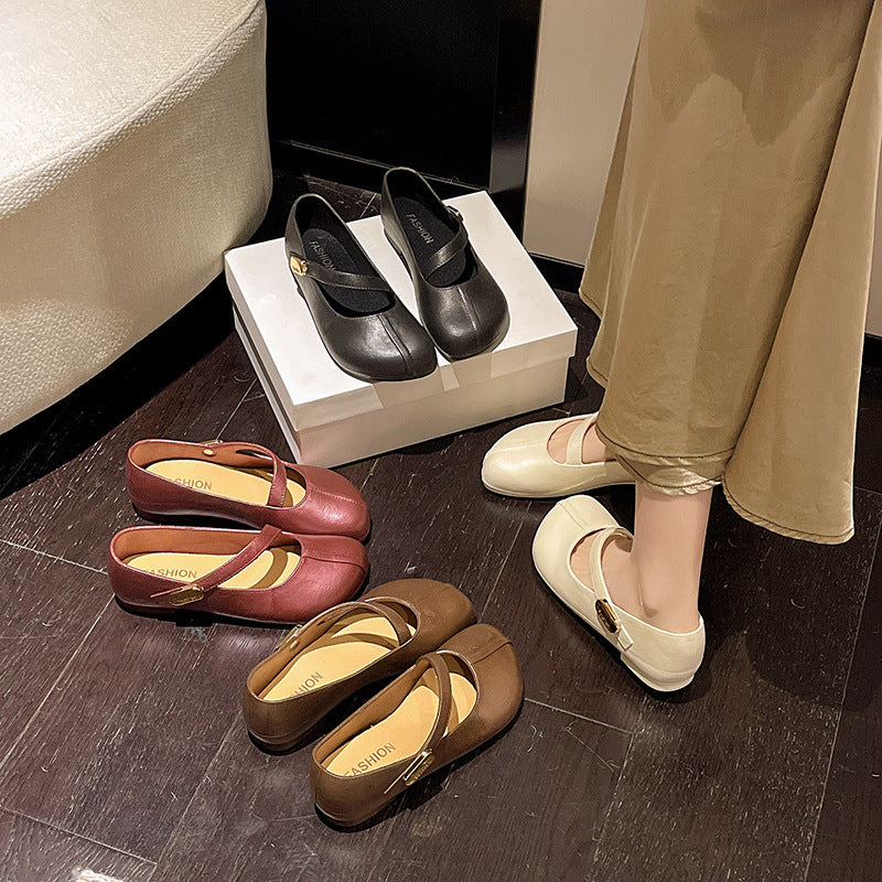 Mary jane shoes round toe soft flatsflats women 2026 spring new arrival flats inclined one strap women's mary jane shoes