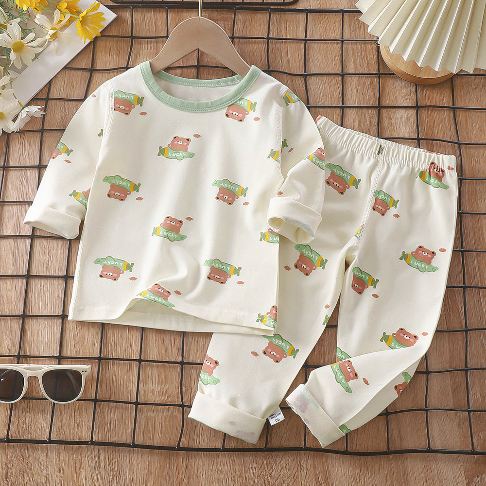 Kids' pajama set spring lycra cotton baby underwear boys' loungewear girls' thermal underwear children's clothing wholesale