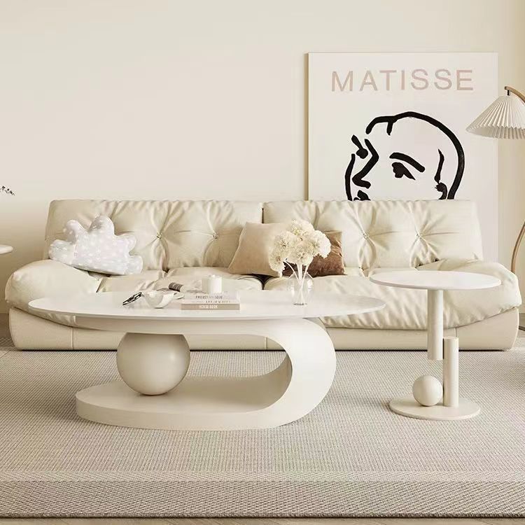Oval coffee table, sintered stone coffee table, popular minimalist table for home living room, trendy nordic style coffee table, small apartment friendly