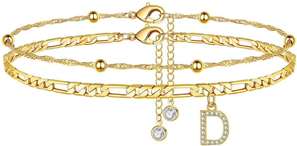 export hot-selling 26-letter anklet, zircon letter anklet, minimalist fashion seed bead cuban double-layer anklet