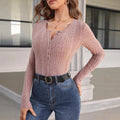 Custom high-stretch long sleeve t-shirt with striped henley neck and button detail – elegant and casual autumn/winter top