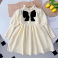Girls' autumn/winter korean style knit dress with floral lace and cinched waist, cute bow detail, baby dress