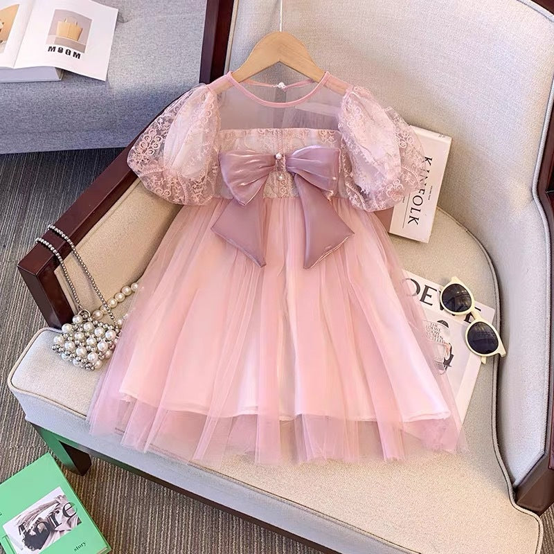 Trendy baby girl dress -  summer floral sweet style - popular tutu dress - girls' mesh party dress