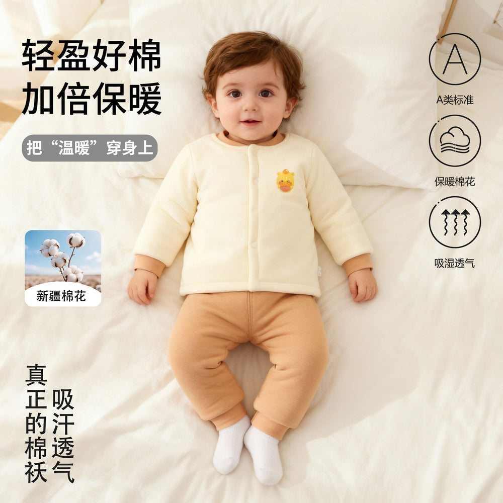 200g fall/winter new arrival: handmade cotton baby outfit - high-waisted two-piece set for boys and girls, perfect for outdoor wear